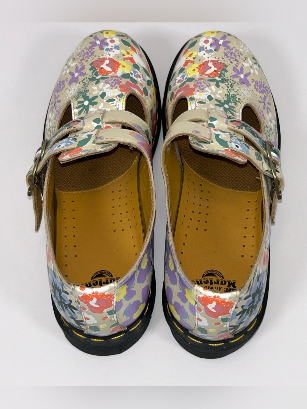 Dr. Martens Mary Jane Shoes 8065 Women’s 10 Floral Print Parchment Double Buckle - Picture 4 of 9